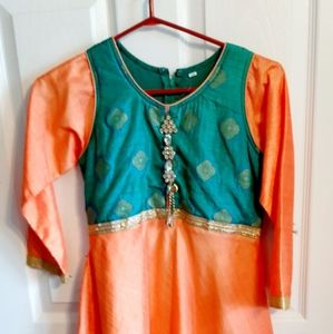Green and orange Indian Pakistani event wear